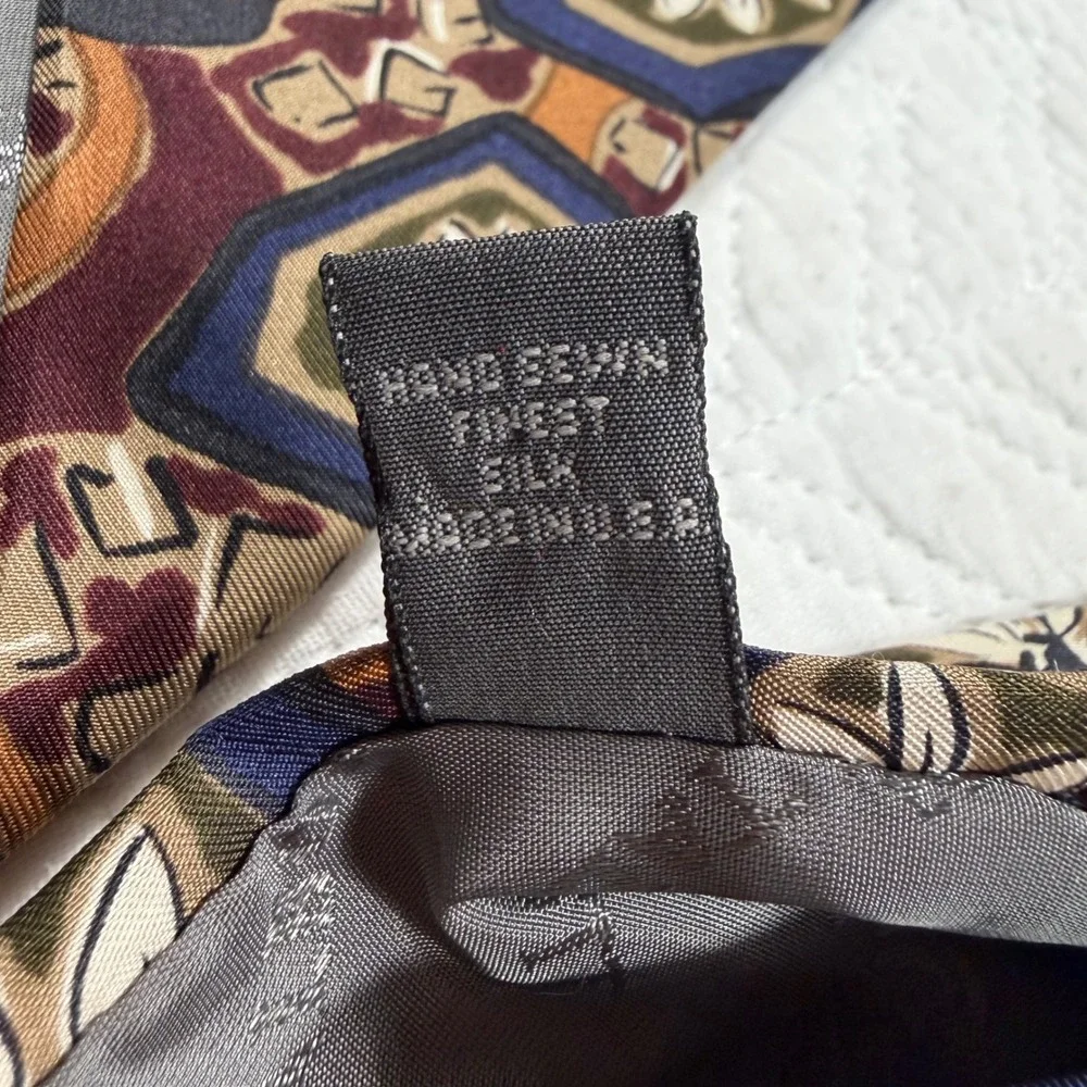 Robert Talbott Mens 100% Silk Tie Geometric Floral Burgundy‎ Gold Blue USA Made